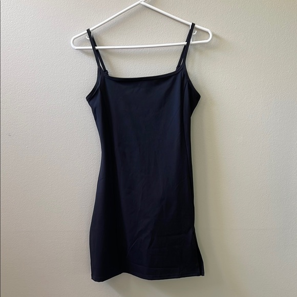 Women's Spaghetti Strap Tennis Dress with Shorts Workout Side Slit Active Black - Picture 7 of 15